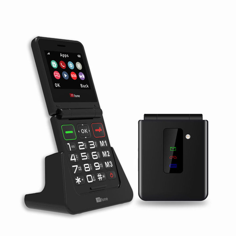 TTfone TT660 Flip Mobile Phone for Seniors - Folding Design, Big Buttons, Emergency Assistance, Long Battery Life with Dock Charger and Vodafone Sim Card