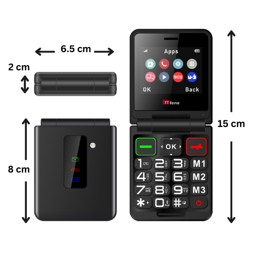 TTfone TT660 Flip Mobile Phone for Seniors - Folding Design, Big Buttons, Emergency Assistance, Long Battery Life with Mains Charger and EE Sim Card