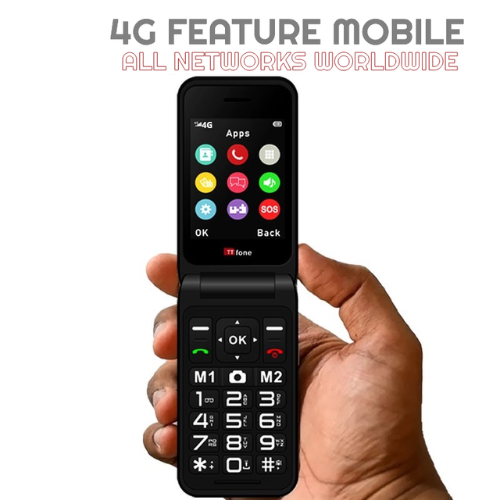 TTfone TT760 4G USB-C Mobile Phone for the Elderly, Simple and easy to use flip folding cell cheap and easy to use - Red with Mains Charger
