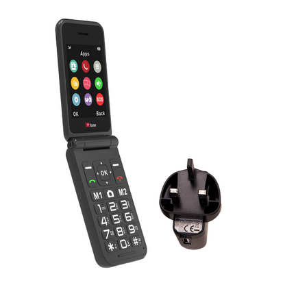 TTfone TT760 4G USB-C Mobile Phone for the Elderly, Simple and easy to use flip folding cell cheap and easy to use - Black with Mains Charger and EE Sim Card