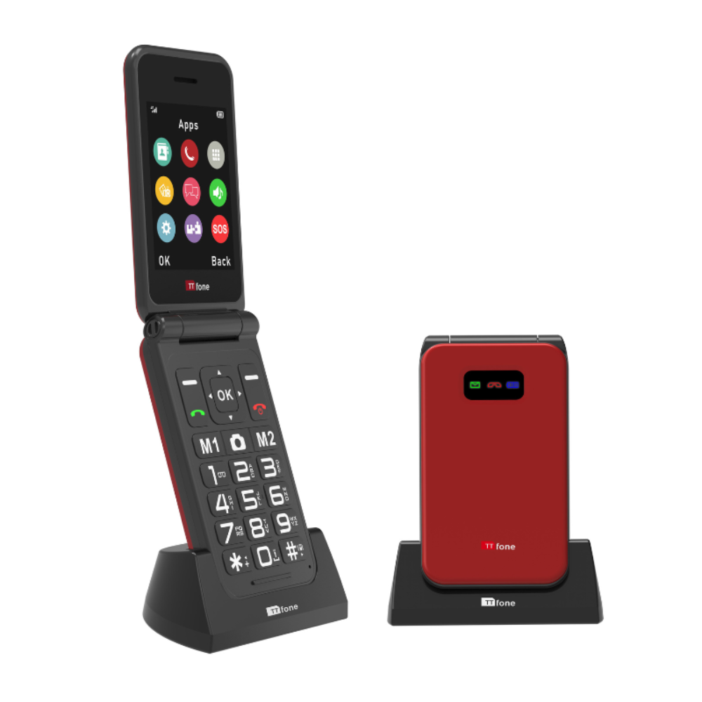 TTfone TT760 4G USB-C Mobile Phone for the Elderly, Simple and easy to use flip folding cell cheap and easy to use - Red with Dock Charger