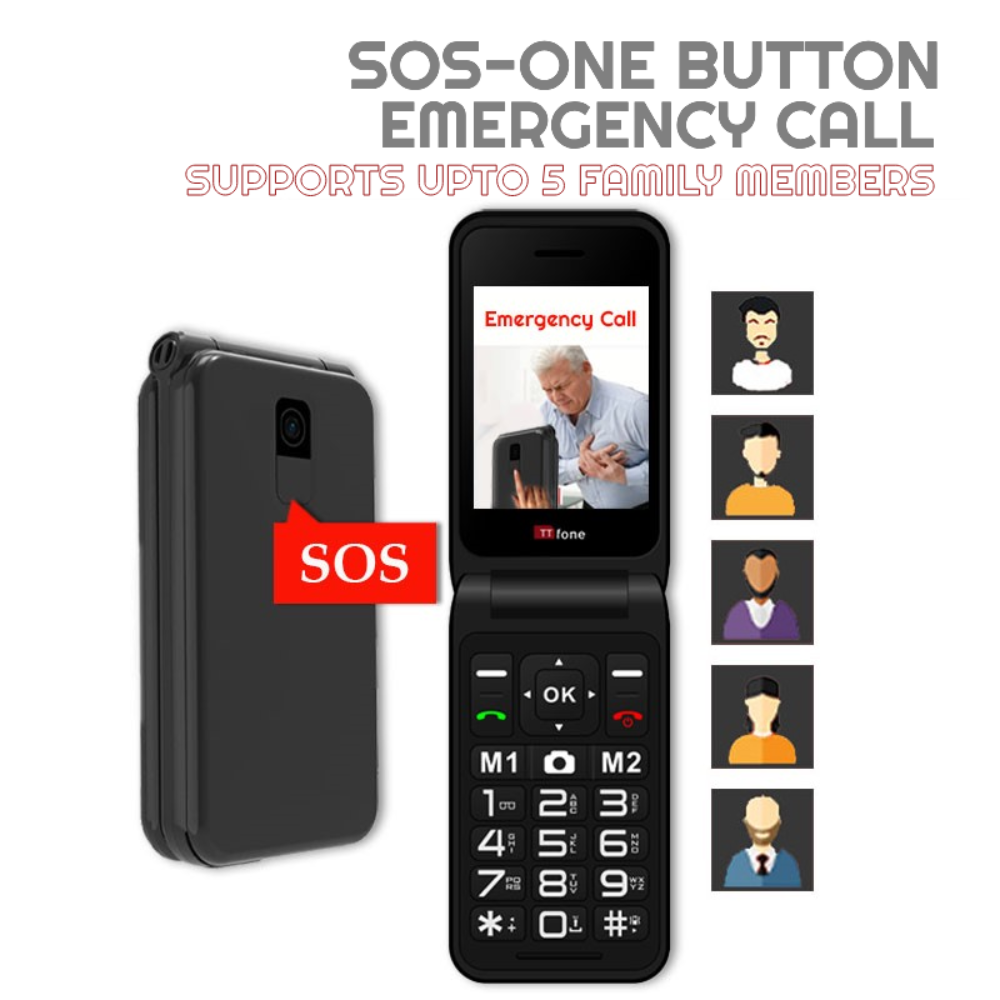 TTfone TT760 4G USB-C Mobile Phone for the Elderly, Simple and easy to use flip folding cell cheap and easy to use - Black with Mains Charger and EE Sim Card