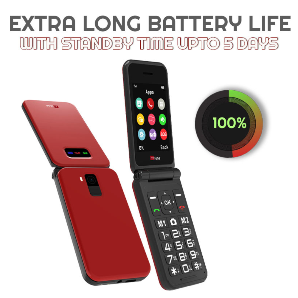 TTfone TT760 4G USB-C Mobile Phone for the Elderly, Simple and easy to use flip folding cell cheap and easy to use - Red with Dock Charger