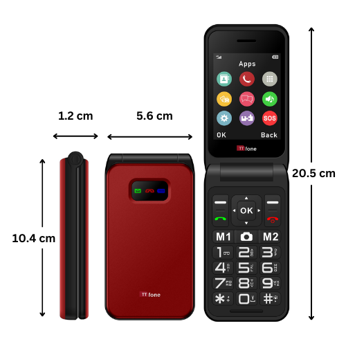 TTfone TT760 4G USB-C Mobile Phone for the Elderly, Simple and easy to use flip folding cell cheap and easy to use - Red with Dock Charger and EE Sim Card