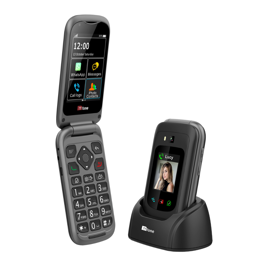 TTfone TT970 Whatsapp 4G Touchscreen Senior Big Button Flip Mobile Phone - With 8MP Camera and Hearing Aid Compatible - Easy and Simple to Use Three Pay as you go