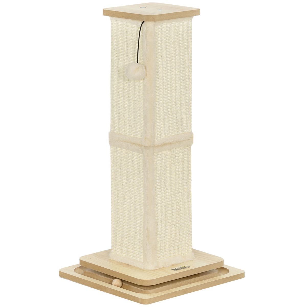 PawHut 3-in-1 Cat Scratching Post, 67cm Cat Scratcher w/ Track Ball Toy, Oak Tone