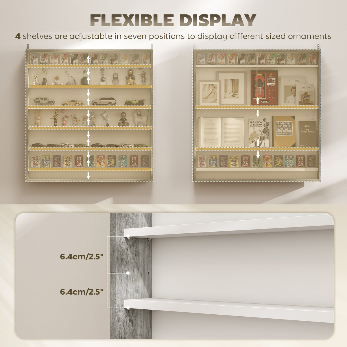 HOMCOM Six Shelf Display Cabinet, with Glass Doors - Graphite Wood Effect