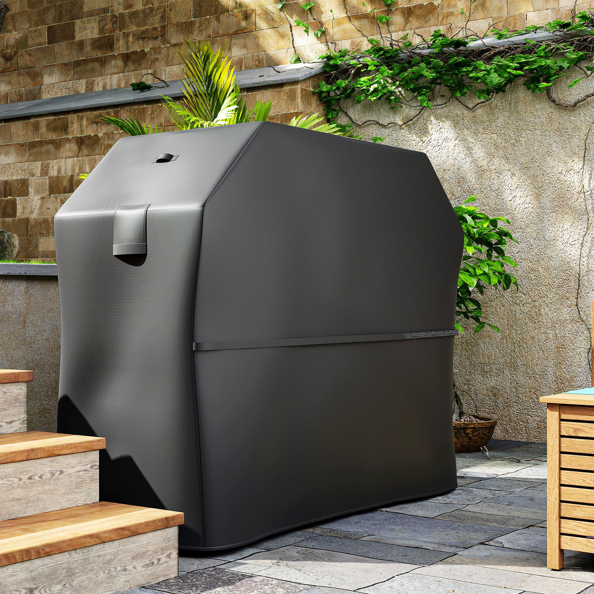 Outsunny BBQ Cover for Rectangular Gas Grill, 600D UPF30+ Oxford Fabric Barbecue Cover for Waterproof Protection Rip-Proof, with Windproof Hook and Loop Fasteners, Vents, 147 x 61 x 122 cm, Black