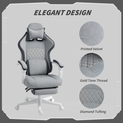 HOMCOM Gaming Chair, Gamer Computer Chair with Footrest, High Back, Lumbar Support, Adjustable Height, Swivel Wheels for Home Office, Grey