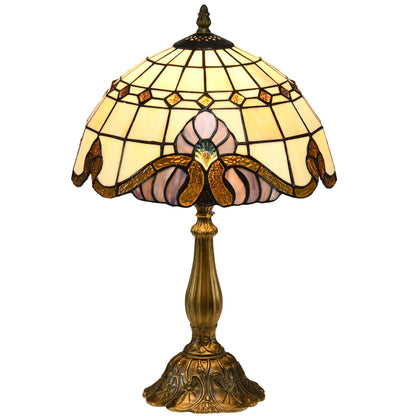 HOMCOM Tiffany Stained Glass Table Lamp, Handmade Antique Bedside Lamp, Decorative Night Light for Bedroom, Living room, Home, Nightstand