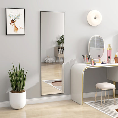 HOMCOM Full Length Mirror, Aluminium Alloy Framed Full Body Mirror with Tempered Glass, Standing or Wall Hanging, Black