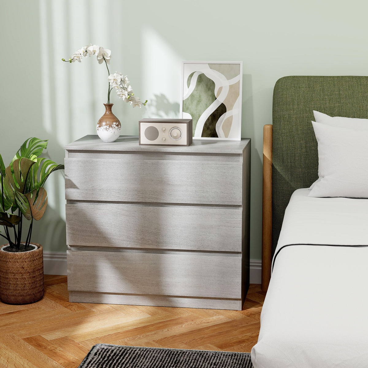 HOMCOM Chest of Three Drawers - Grey Wood Effect