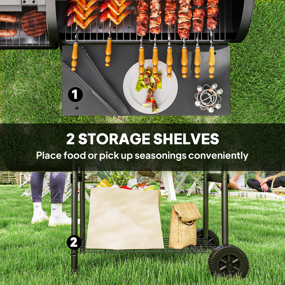 Outsunny Barbecue Grill Portable Outdoor Charcoal BBQ Grill with Offset Smoker 109 x 60 x 120 cm Black