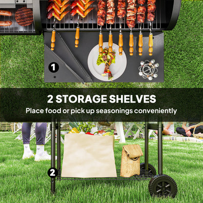 Outsunny Barbecue Grill Portable Outdoor Charcoal BBQ Grill with Offset Smoker 109 x 60 x 120 cm Black