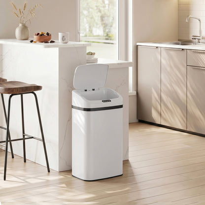 HOMCOM 48L Stainless Steel Sensor Bin - White