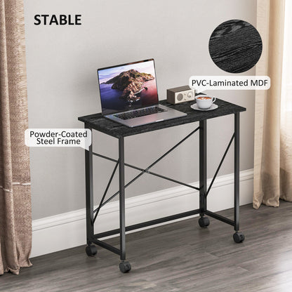 HOMCOM 80 cm Folding Desk on Wheels - Black