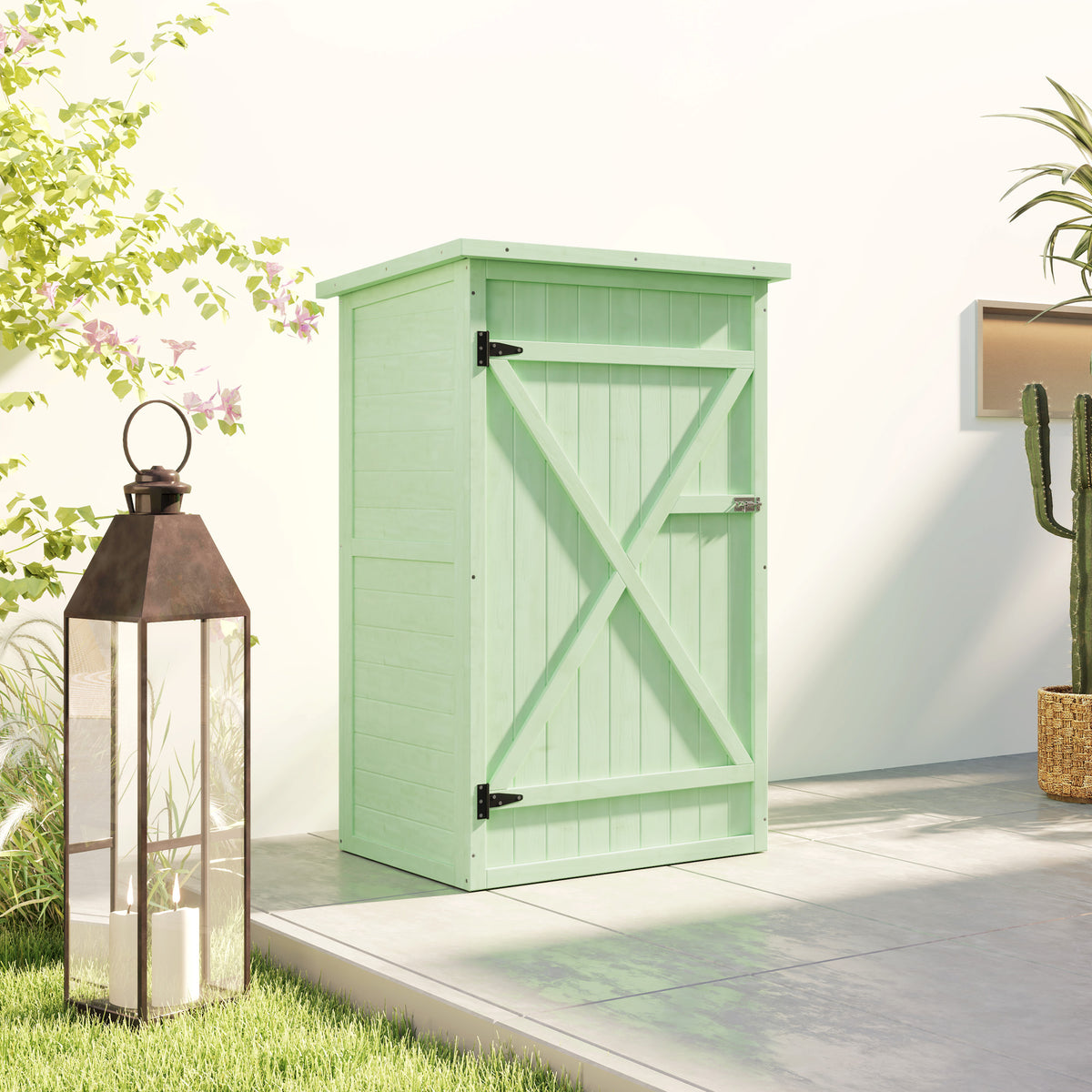 Outsunny Wooden Small Shed, Garden Storage Shed with Shelves and Bolt Latch, 75L x 56W x115H cm, Green