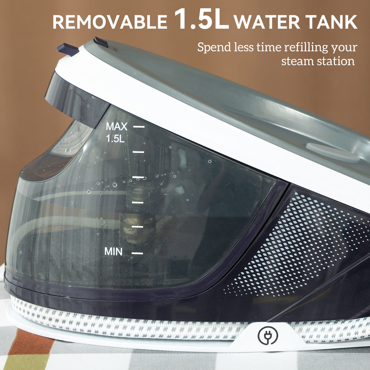 HOMCOM Steam Generator Iron, Energy-Saving, Self-Cleaning, Powerful Vertical Steam, Automatic Shut-Off, Ceramic Non-stick Soleplate, Large 1.5L Detachable Water Tank, 8 Bar, c, Blue