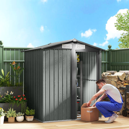 Outsunny 4.3 x 5ft Outdoor Garden Storage Shed - Grey Wood Effect