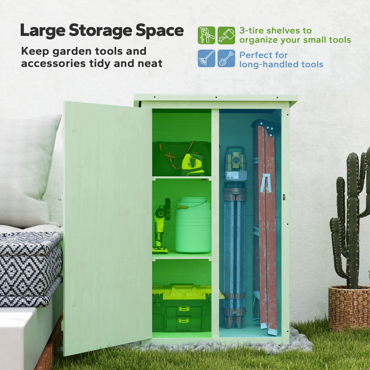 Outsunny Wooden Small Shed, Garden Storage Shed with Shelves and Bolt Latch, 75L x 56W x115H cm, Green