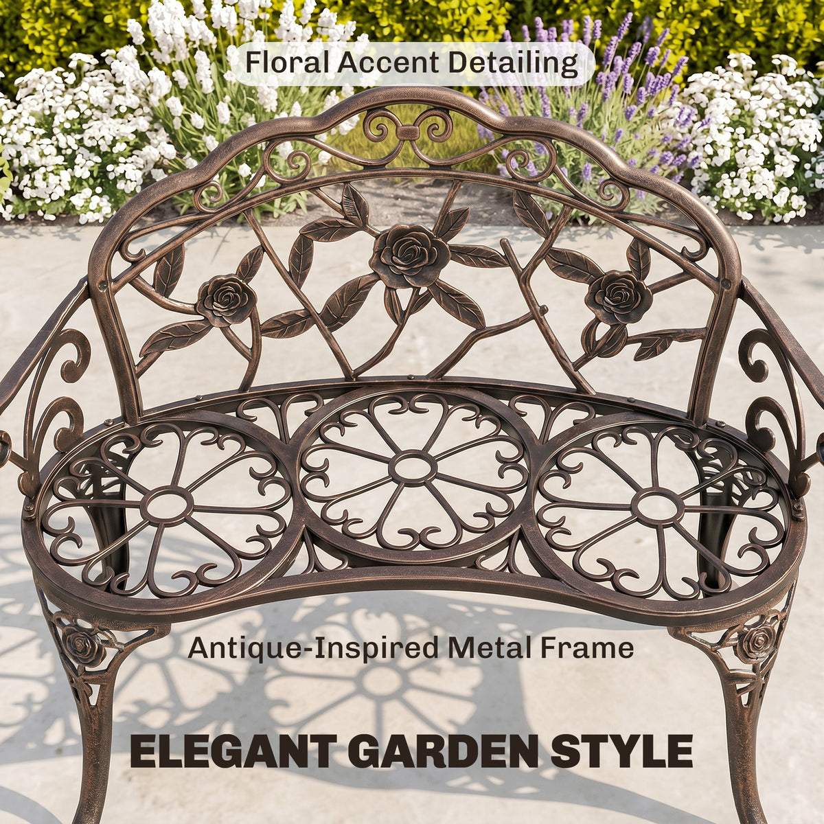 Outsunny Cast Aluminium Garden Bench - Bronze Tone