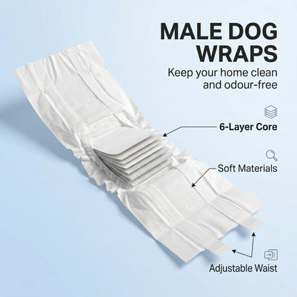 PawHut Dog Diapers Super Absorbent Leak-Proof Dog Nappies for Male Dogs Size S 30-48 cm Waist