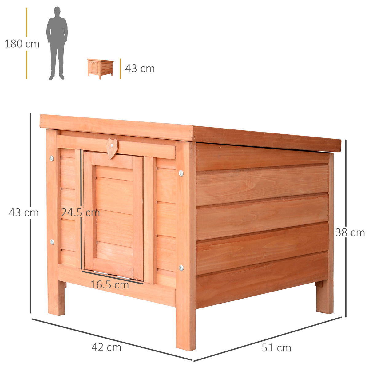 PawHut Wooden Rabbit Hutch Outdoor, Guinea Pig Hutch, Rabbit Hideaway, Cat House, Bunny Cage Small Animal House with Openable Roof, 51 x 42 x 43 cm, Natural