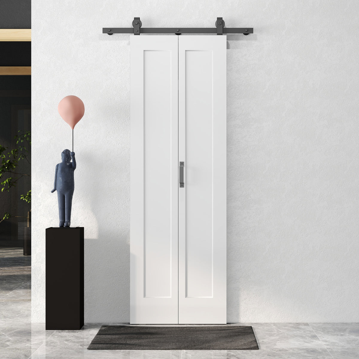 HOMCOM Slide Door, 70cm Modern Sliding Door Set Kit with Steel Rail, White