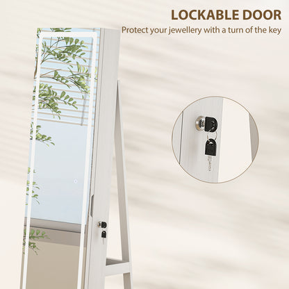HOMCOM Storage Jewellery Cabinet, with Mirror and Lights - White