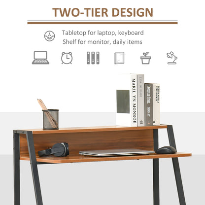 HOMCOM Writing Desk Computer Table Home Office PC Laptop Workstation Storage Shelf 84L x 45W cm Walnut