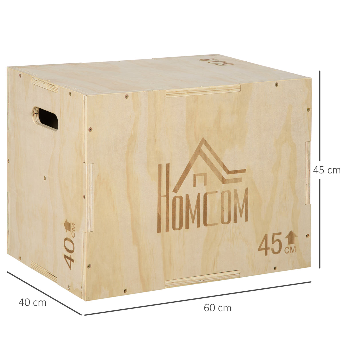 HOMCOM 3-in-1 Wooden Plyo Box, Plyometric Jump Box with Handle Openings for Home Gym, Workout Training, 16" x 20" x 24", Natural