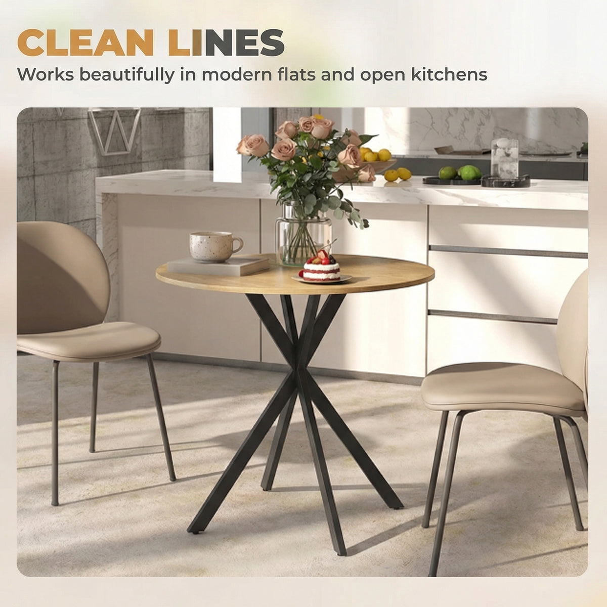 HOMCOM 80cm Industrial Round Dining Table - White Oak
