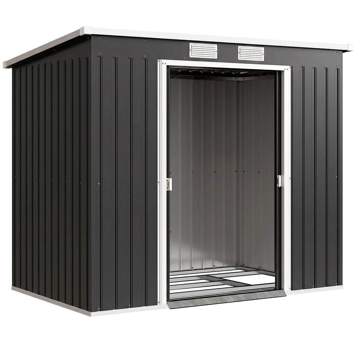 Outsunny 7 x 4ft Galvanised Steel Garden Shed, with Foundation Kit - Dark Grey
