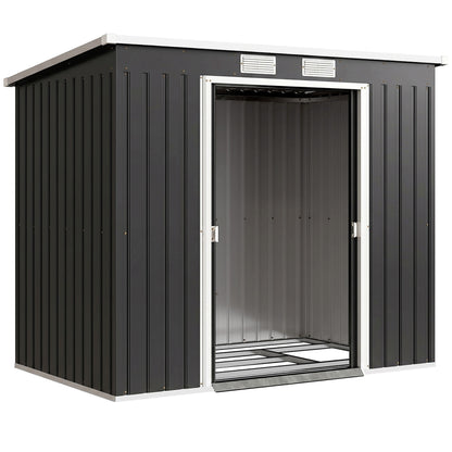 Outsunny 7 x 4ft Galvanised Steel Garden Shed, with Foundation Kit - Dark Grey