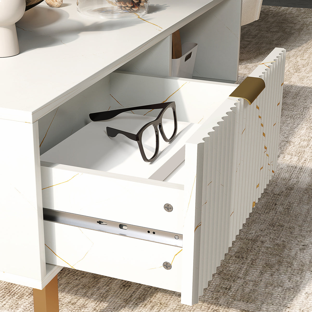 HOMCOM Elegant Marble Effect Storage Coffee Table - White