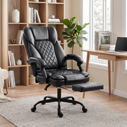 HOMCOM Executive Home Office Chair Reclining Function Footrest Computer Desk Chair High Back, Black