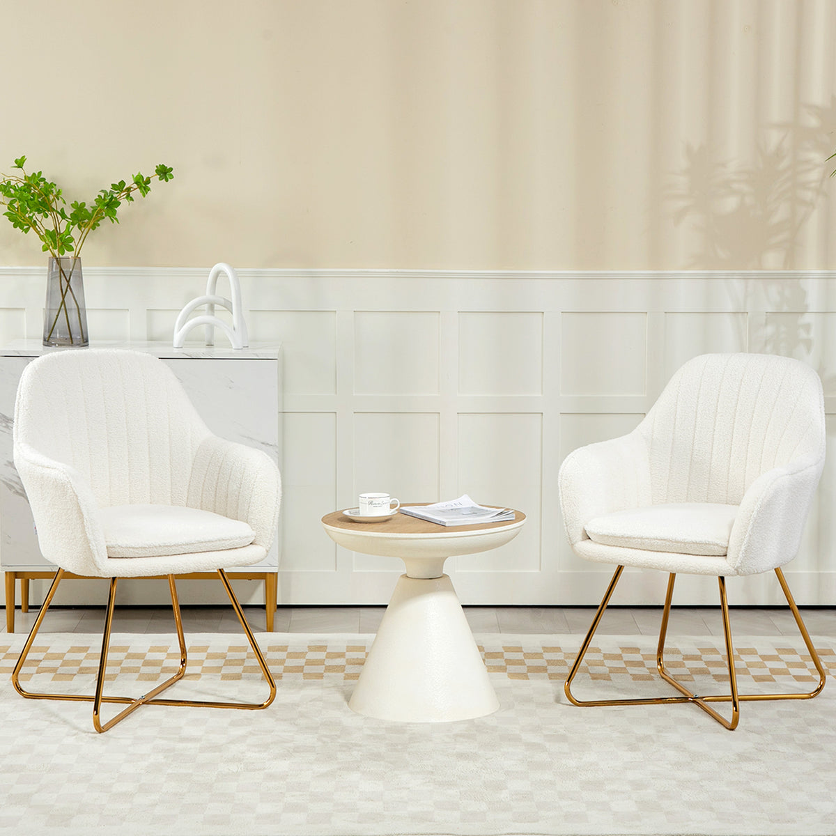 HOMCOM Set of Two Boucle Dining Chairs - Cream