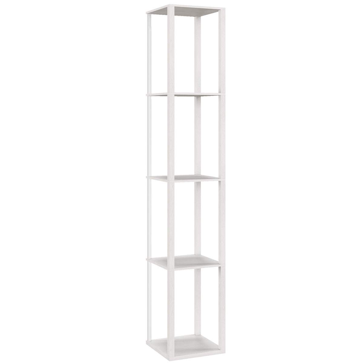 HOMCOM RGB LED Floor Lamp with Shelves, Modern Dimmable Standing Lamp with Remote Control, Adjustable Brightness & Speed for Living Room, Bedroom, Office, White