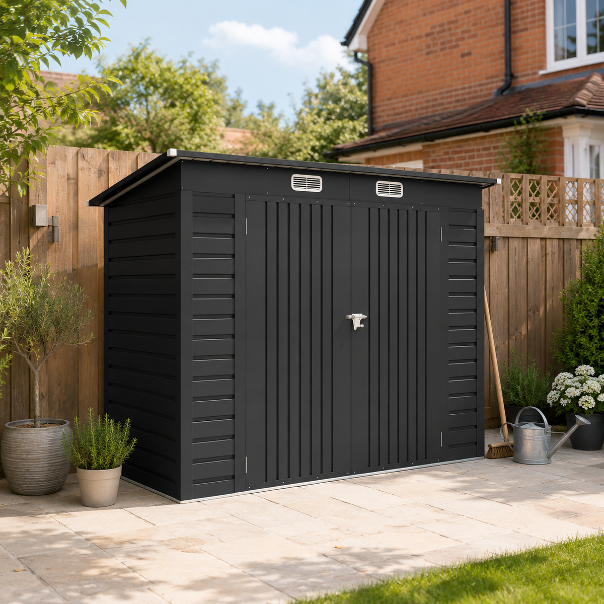 Outsunny 3.7 x 7.9ft Galvanised Steel Shed with Latched Door and Padlock Garden Storage Shed - Grey