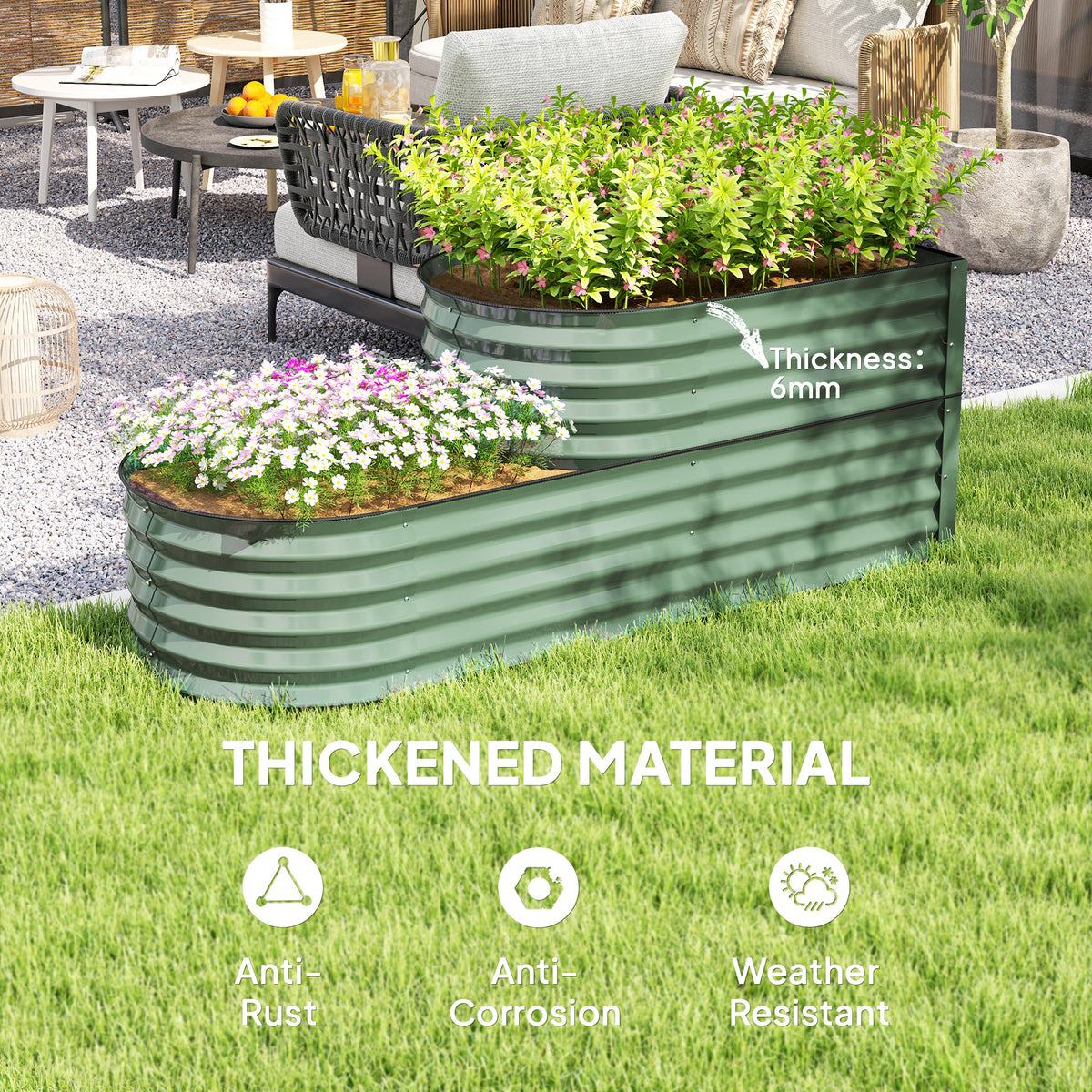 Outsunny Two-Tier Galvanised Steel Garden Planter - Light Green
