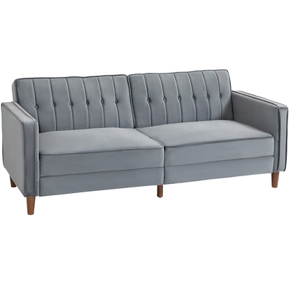HOMCOM Velvet-Feel Three-Seater Sofa Bed with Wooden Legs, 300 kg - Dark Grey