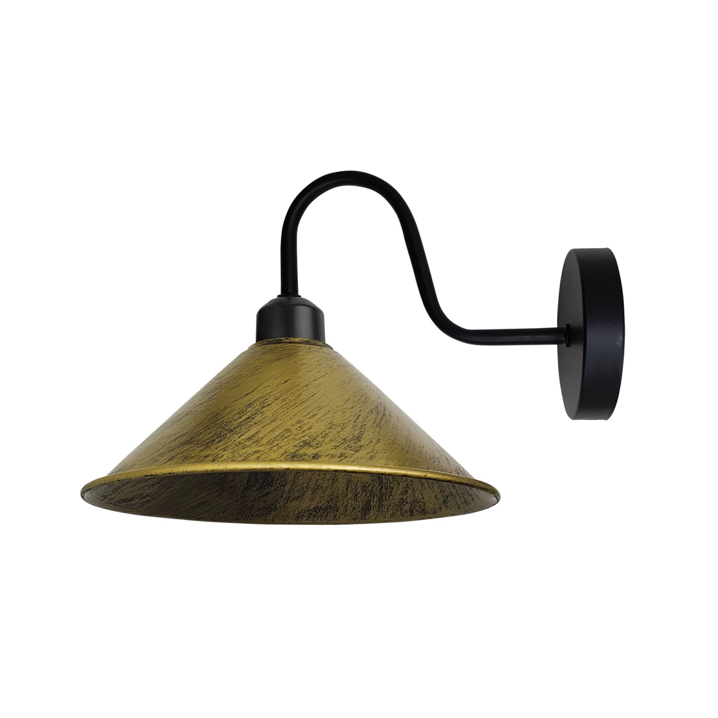 Brushed Brass Wall Light Fixture,Black Wall Sconce E27 Base Socket Screw Type Wall Mounted Swan Neck Cone Shape Shade
