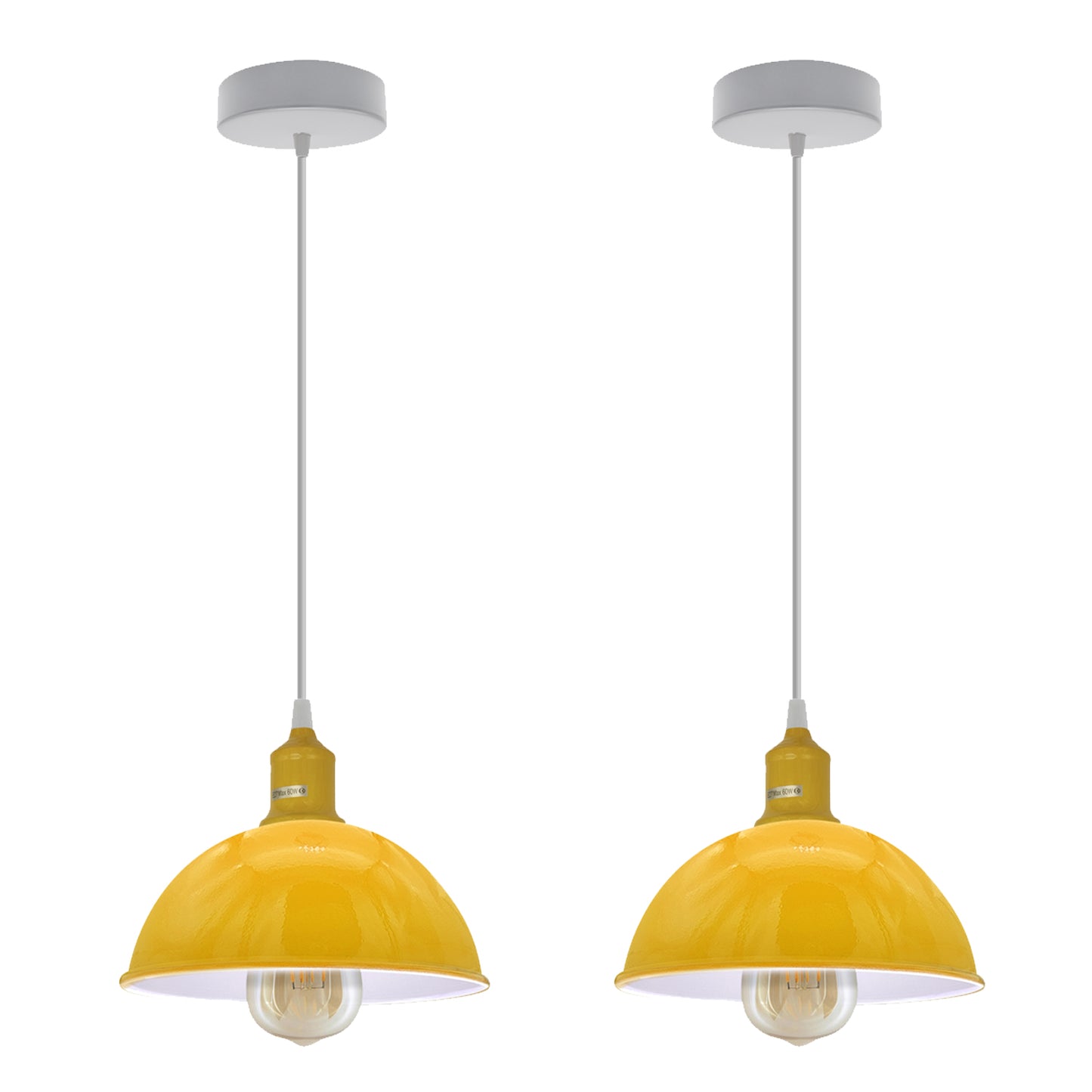 2Pack Dome Shaped Yellow Loft Style  Sturdy Metal Lamp Shade Pendant Lights 21cm Bottom Spray Painted Finish Inner White