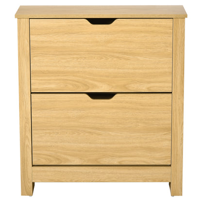 HOMCOM Narrow Shoe Cabinet, Space Saving Shoe Storage Cabinet with 2 Flip Drawers and Adjustable Shelves for 6-12 Pairs of Shoes for Hallways and Living Room, Natural Wood Finish