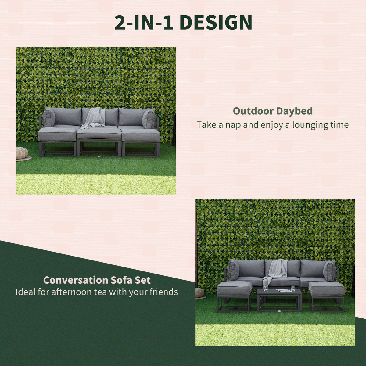 Outsunny 6 Piece Outdoor Couch, Sectional Sofa Set with Aluminum Patio Conversation Furniture, Grey