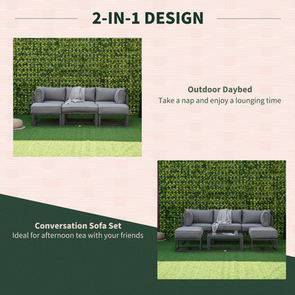 Outsunny 6 Piece Outdoor Couch, Sectional Sofa Set with Aluminum Patio Conversation Furniture, Grey