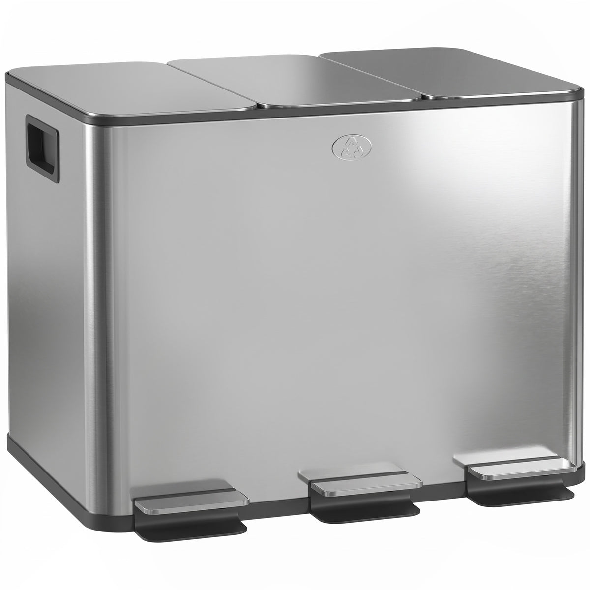 HOMCOM 3 x 20L Pedal Bin, Steel Triple Kitchen Bin with Soft Close Lid, Removable Inner Buckets, Fingerprint-Proof, Silver Tone