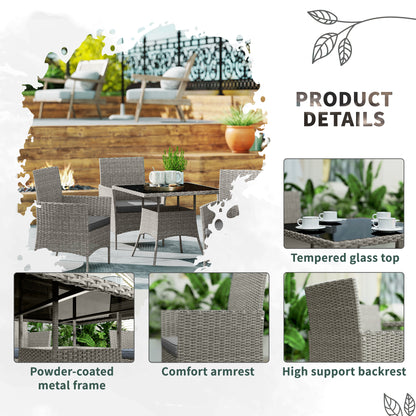 Outsunny Five-Pieces Rattan Dining Set - Light Grey