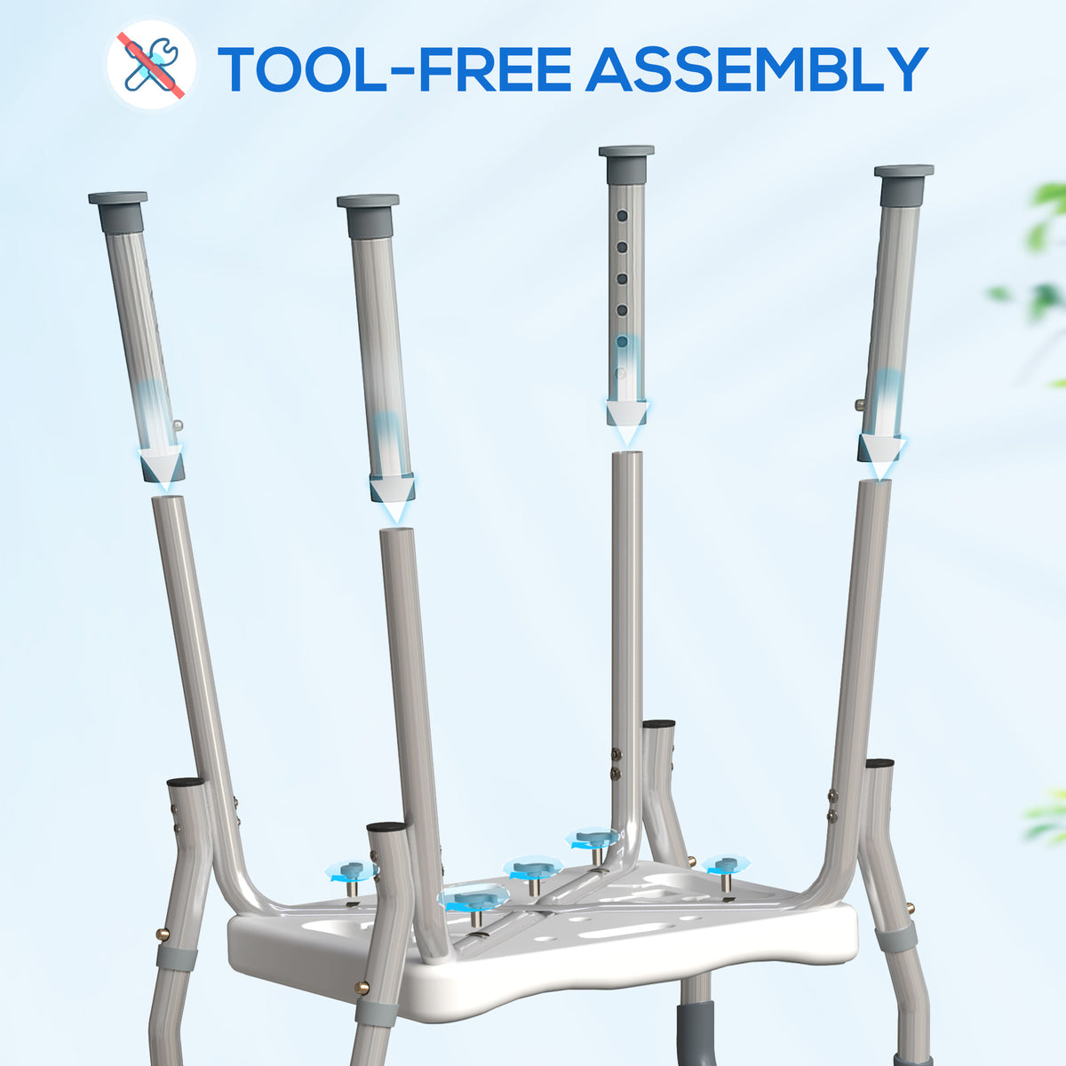 HOMCOM 57-69cm Aluminium Frame Bath Seat - Light Blue