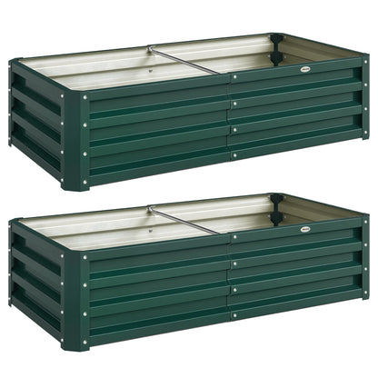 Outsunny Set of 2 Raised Beds for Garden, Galvanised Outdoor Planters for Herbs Vegetables, Use for Patio Balcony, Green